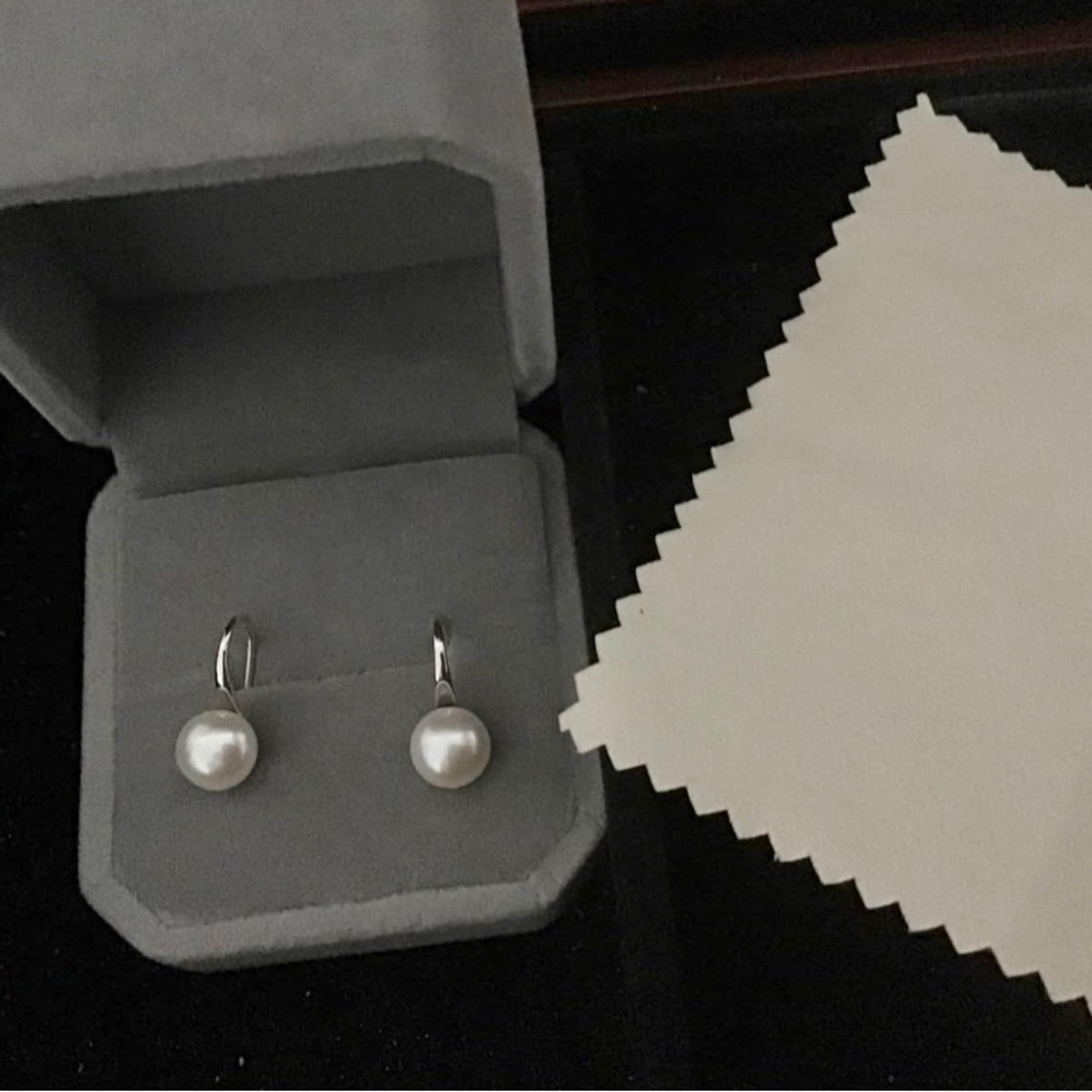 AAA+ Quality 5mm Freshwater Cultured Pearl 925 Sterling Silver Dangle Earrings - Picture 2 of 10